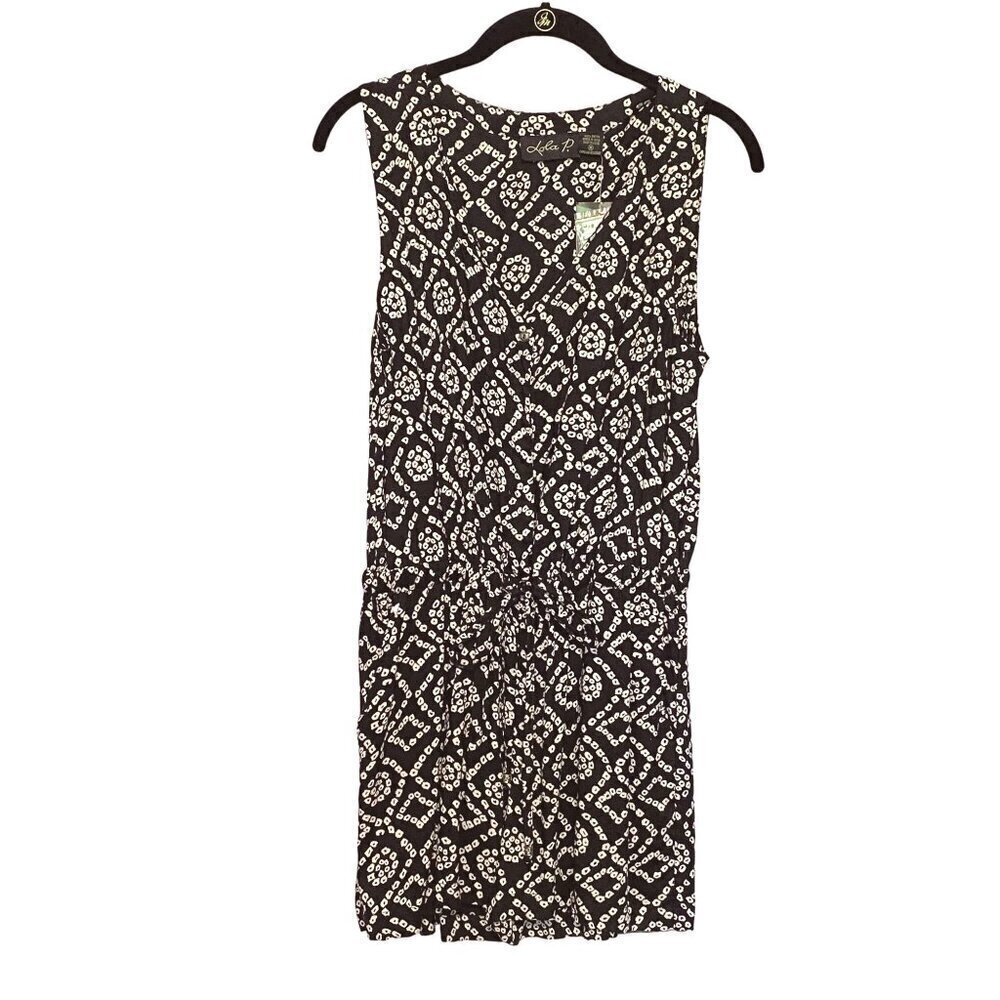 Lola P Black & White Romper Sleeveless V-Neck Pockets Women's Size‎ Medium NWT